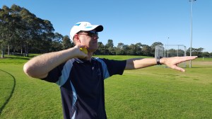 Side view of an elbow up, thumb down, palm forward position