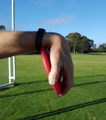 Discus incorrectly locked in by wrist.